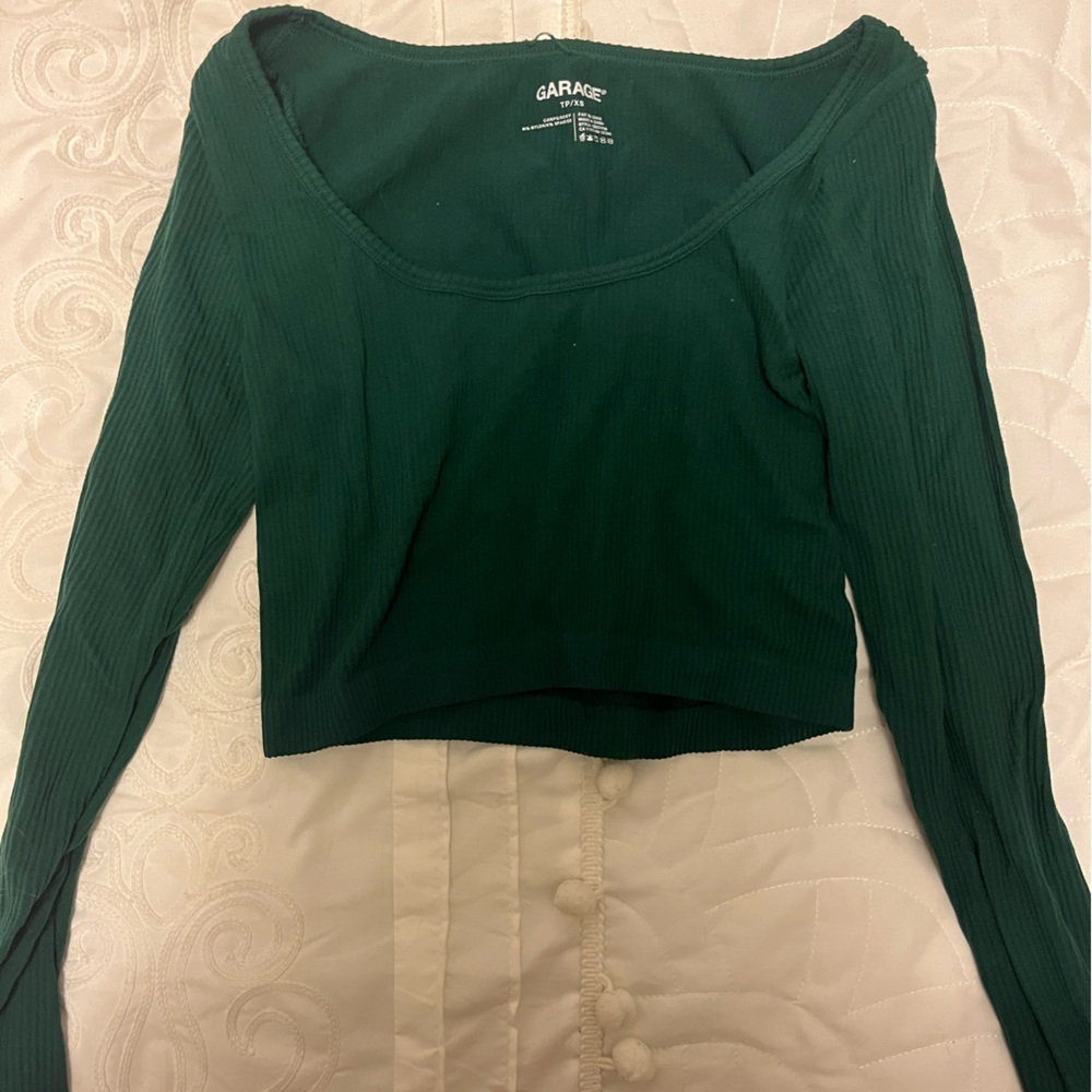 Garage cropped ribbed long sleeve top